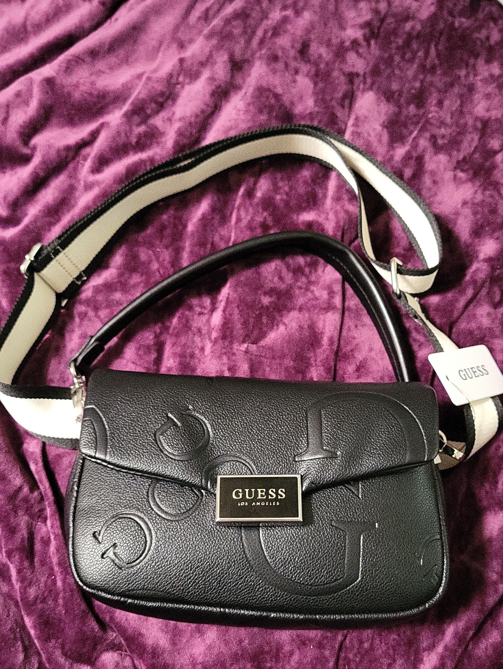 Guess Black Crossbody Bag with Cream-Trim Detachable Strap
